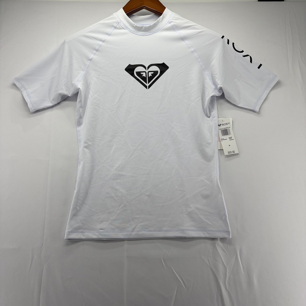 Roxy Whole Hearted Short Sleeve Rashguard White UPF 50+ ERJWR03548 Women's M